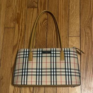 Burberry Beige and Black Plaid Shoulder Bag